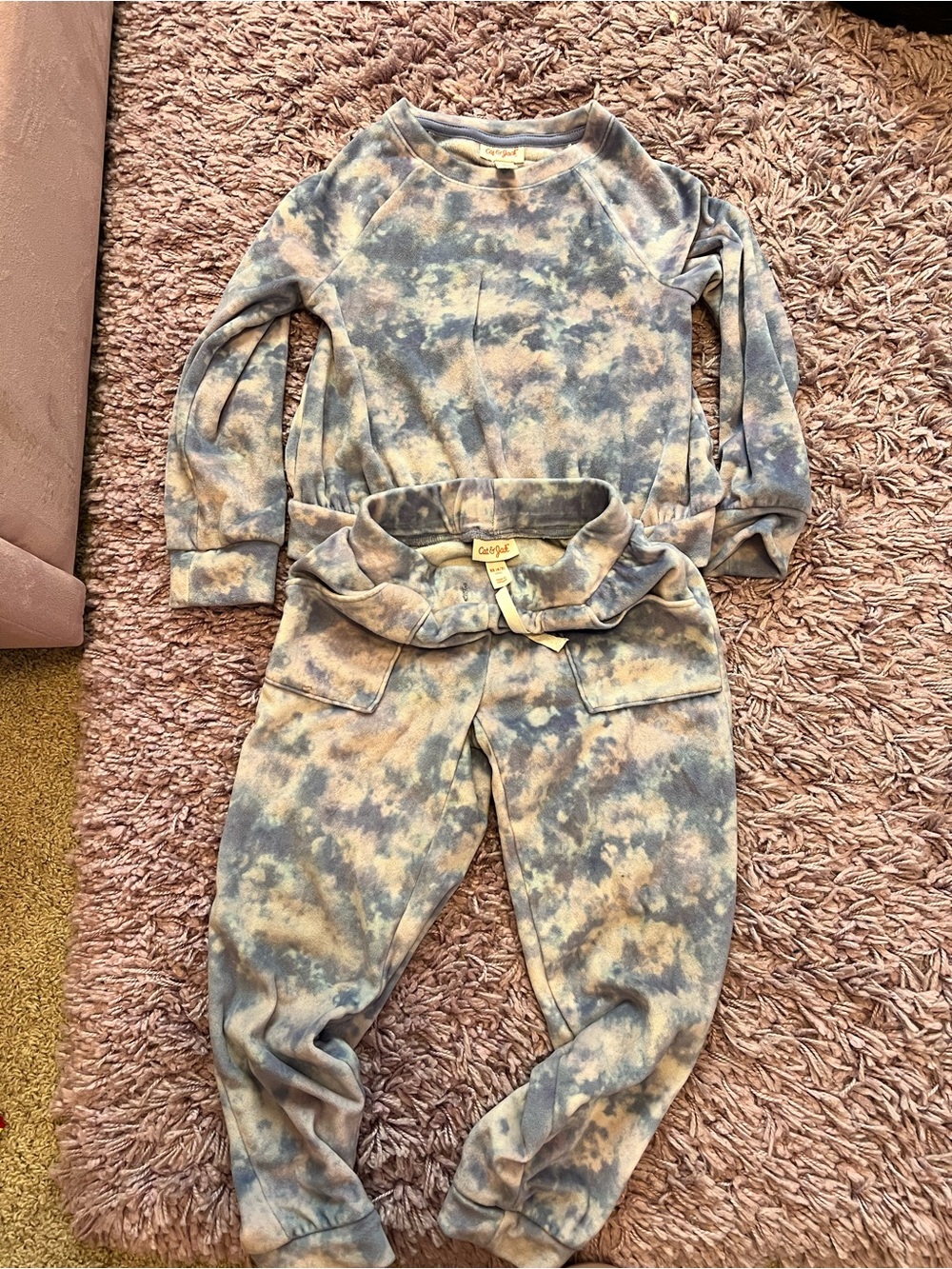Cat & Jack Blue Velour set in Tie-dye